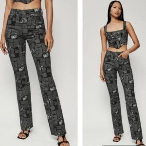 Reformation Black Newspaper Peyton Style Zine High Rise Bootcut Jeans (28)